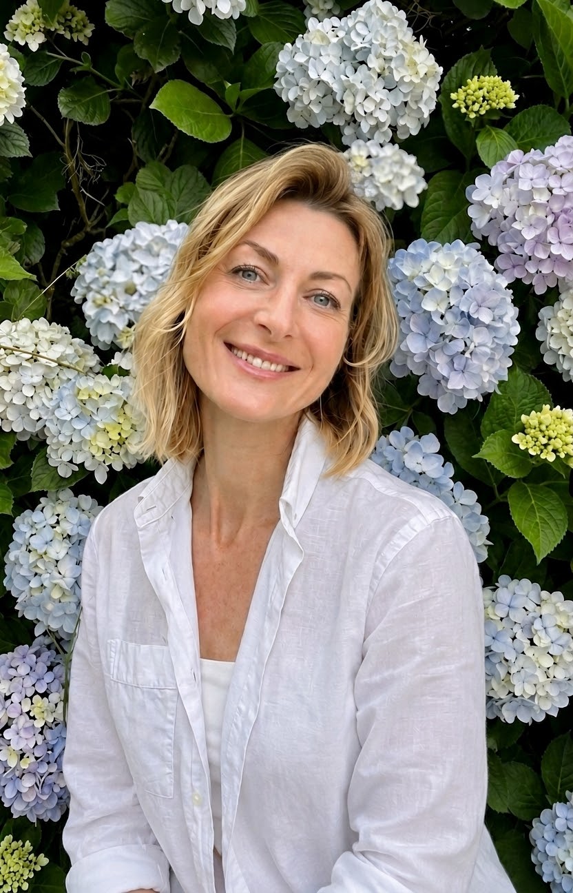 Alena among hydrangeas on São Miguel