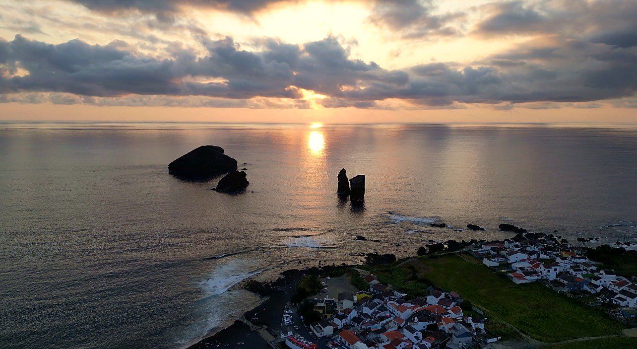 Sunset over Mosteiros volcanic coast on São Miguel Island, Azores