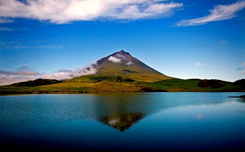 Mount Pico reflected in Captain's Lake, Pico Island Azores